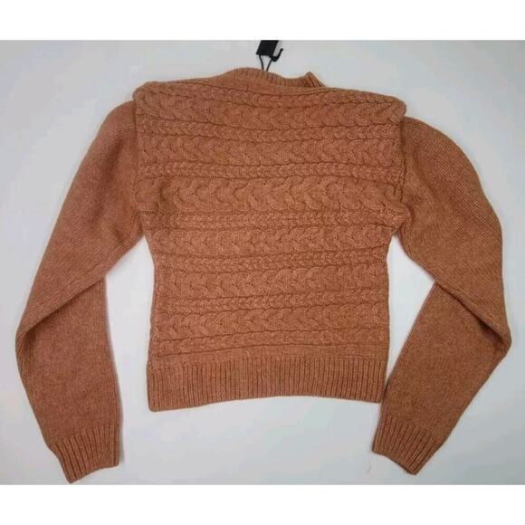Blank NYC Women's Bronze Brown Cable Knit Crewneck Sweater Shoulder Pads SZ Med - Picture 3 of 4